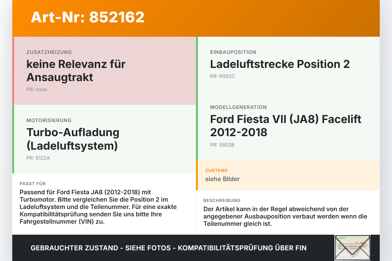 Ford Fiesta JA8 VII 12-18 GTDi 1,0 103KW Ansaugrohr Ladeluftschlauch Luftschlauch Pos.2 Ford Fiesta JA8 VII 12-18... Vorschau 3