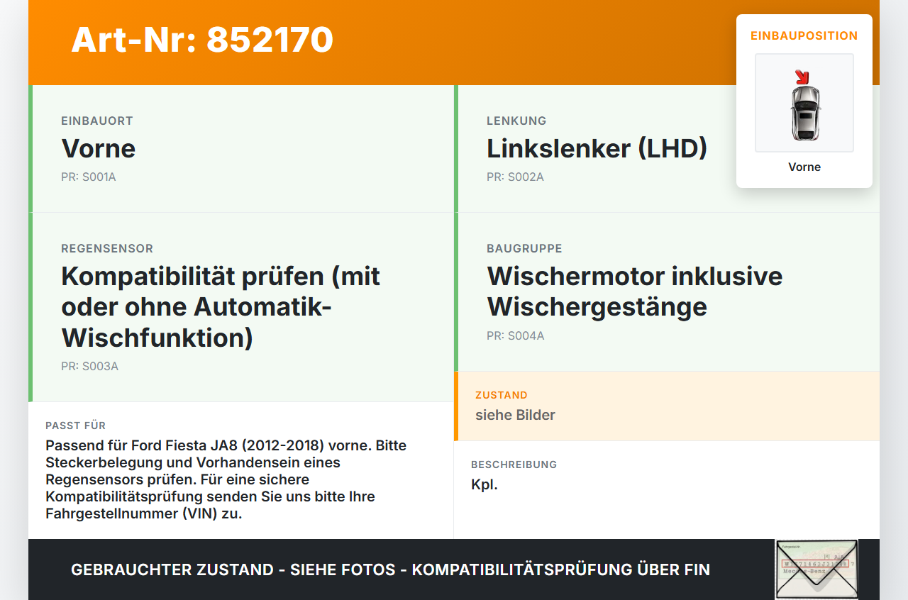 Ford Fiesta JA8 VII 12-18 Wischermotor m. Wischergestänge Vorne Ford Fiesta JA8 VII 12-18 29.01.2015 8A61-17500-AG... Vorschau 3