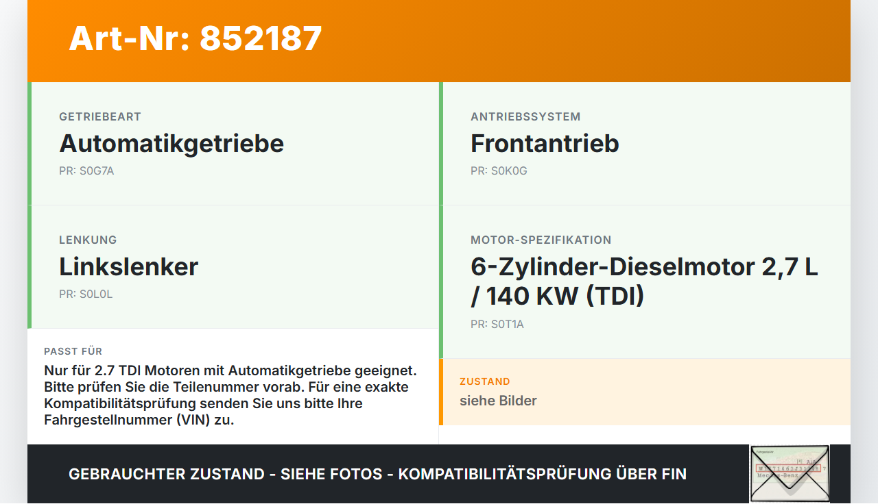 Audi A5 8T 07-12 TDI 2,7 140KW Autom Anlasser Starter Audi A5 8T 07-12 31.07.2009 gebraucht Vorschau 3