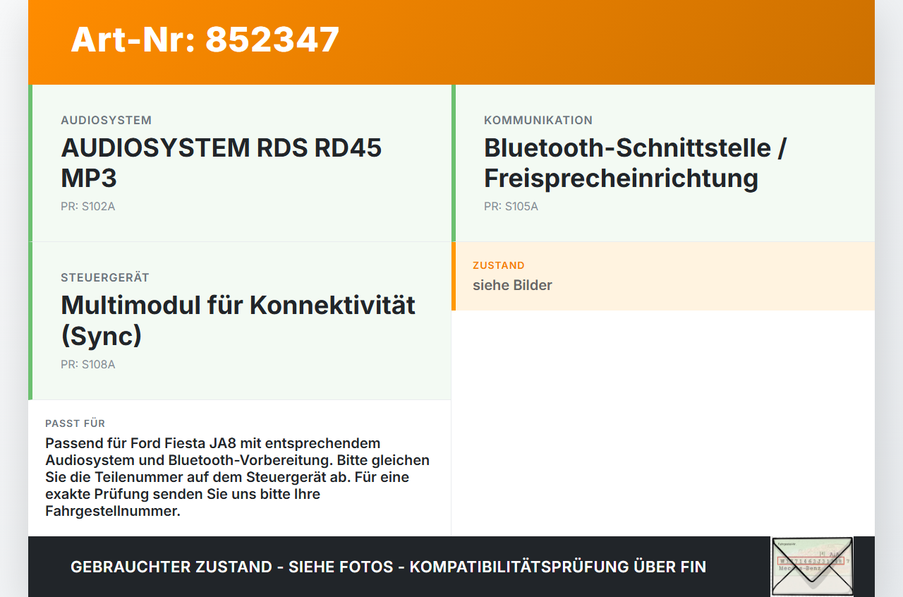 Ford Fiesta JA8 VII 12-18 Steuergerät ECU Modul Bluetooth Interface SG Ford Fiesta JA8 VII 12-18 29.01.2015... Vorschau 3
