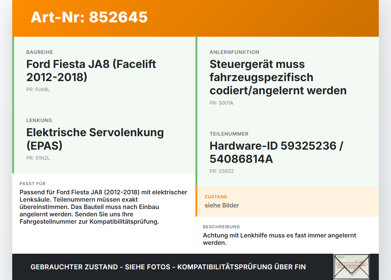 Ford Fiesta JA8 VII 12-18 Lenkhilfe elektr. Lenksäule Ford Fiesta JA8 VII 12-18 29.01.2015 54086814A 59325236 gebraucht Vorschau 3