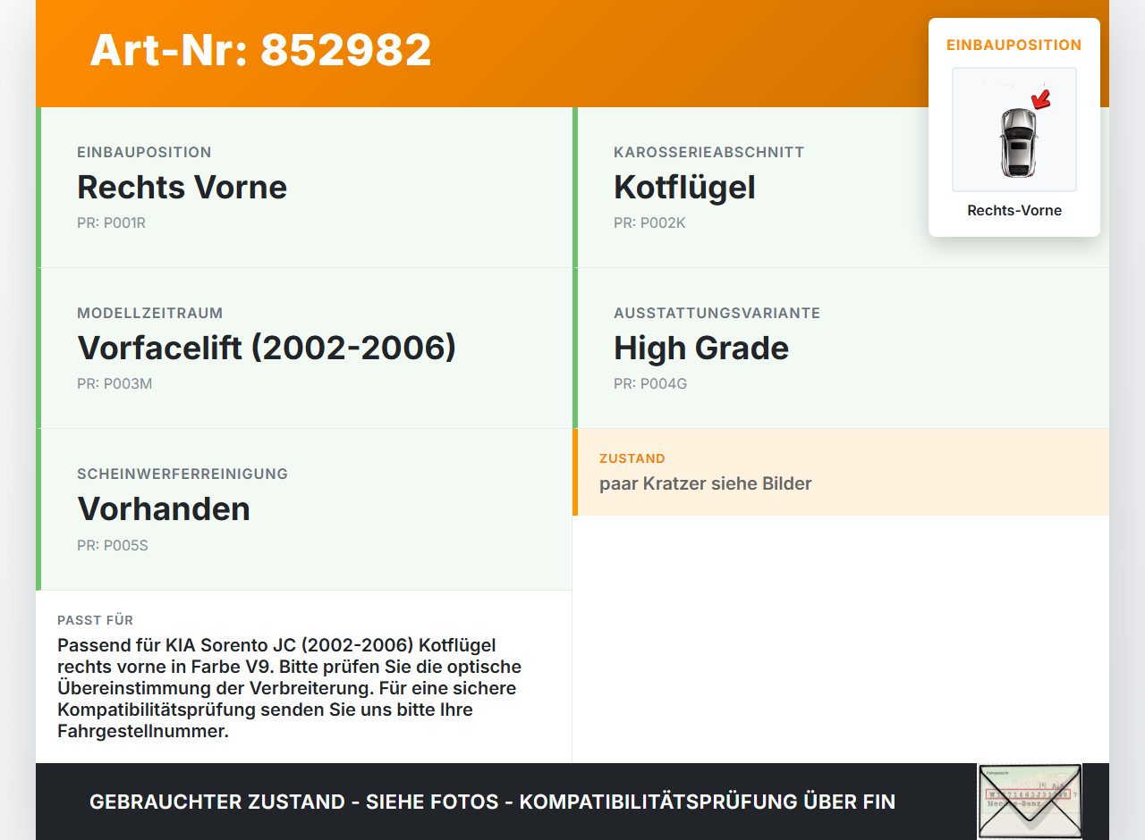 KIA Sorento JC I 02-06 Leiste Zierleiste für Kotflügel Rechts Vorne V9 KIA Sorento JC I 02-06 28.06.2004 gebraucht Vorschau 3