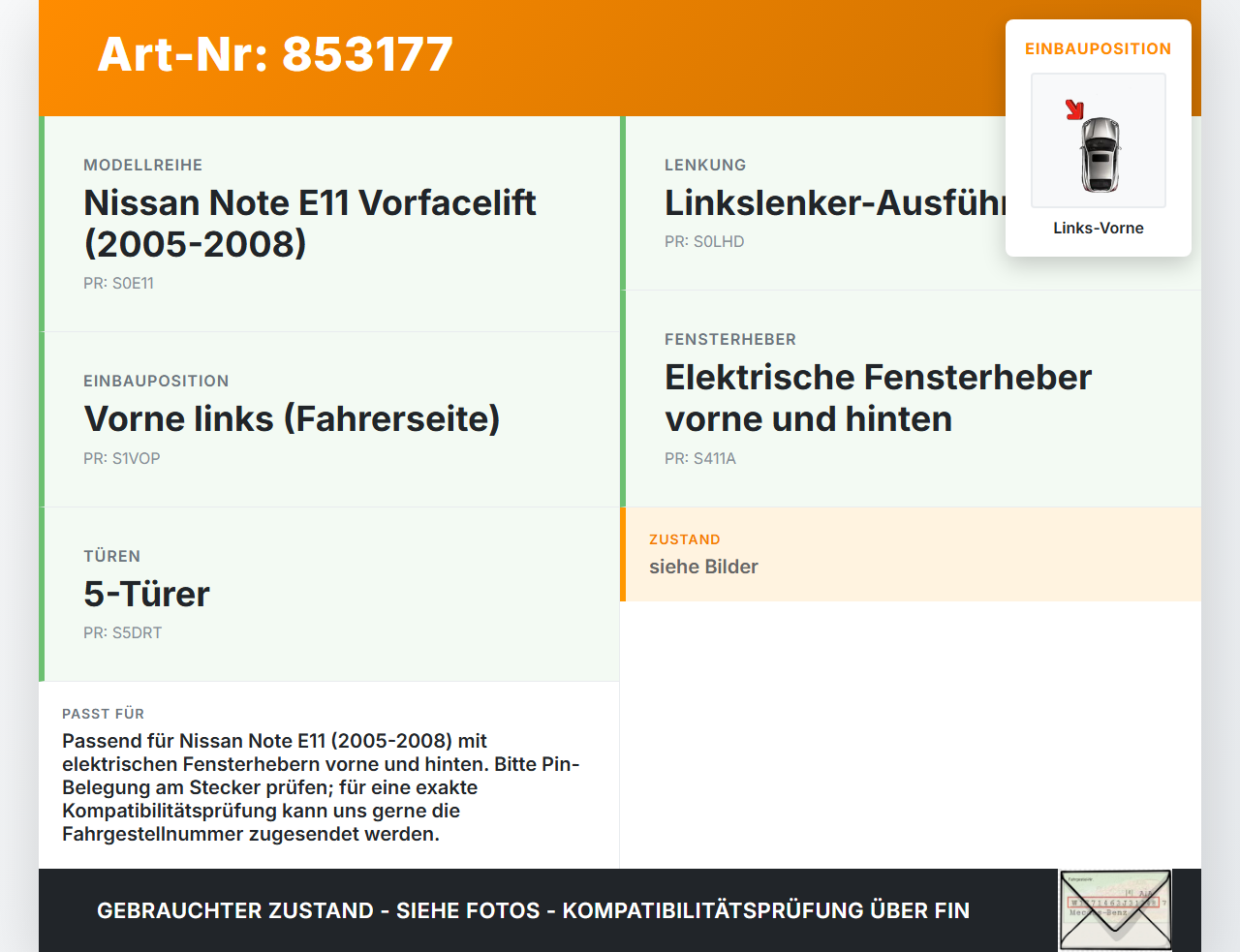 Nissan Note E11 05-08 Fensterheberschalter Schalter Fensterheber Links Vorne Nissan Note E11 05-08 22.12.2008... Vorschau 3