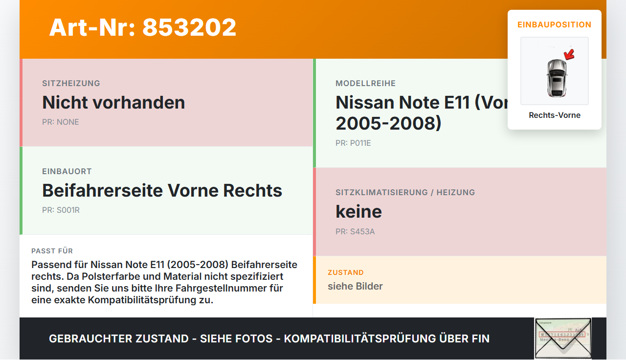 Nissan Note E11 05-08 Kopfstütze für Beifahrer Sitz Rechts Vorne Nissan Note E11 05-08 22.12.2008 gebraucht Vorschau 3