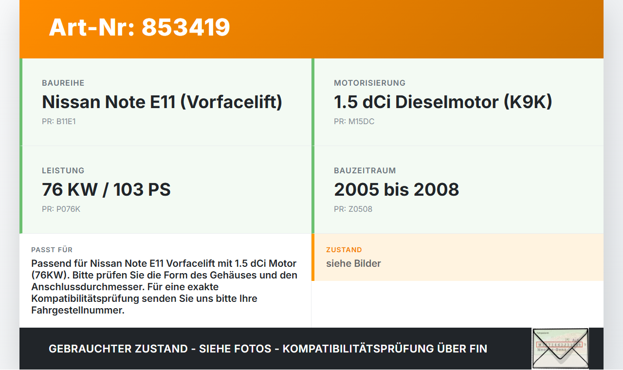Nissan Note E11 05-08 dCi 1,5 76KW Luftfilterkasten Nissan Note E11 05-08 22.12.2008 gebraucht Vorschau 3