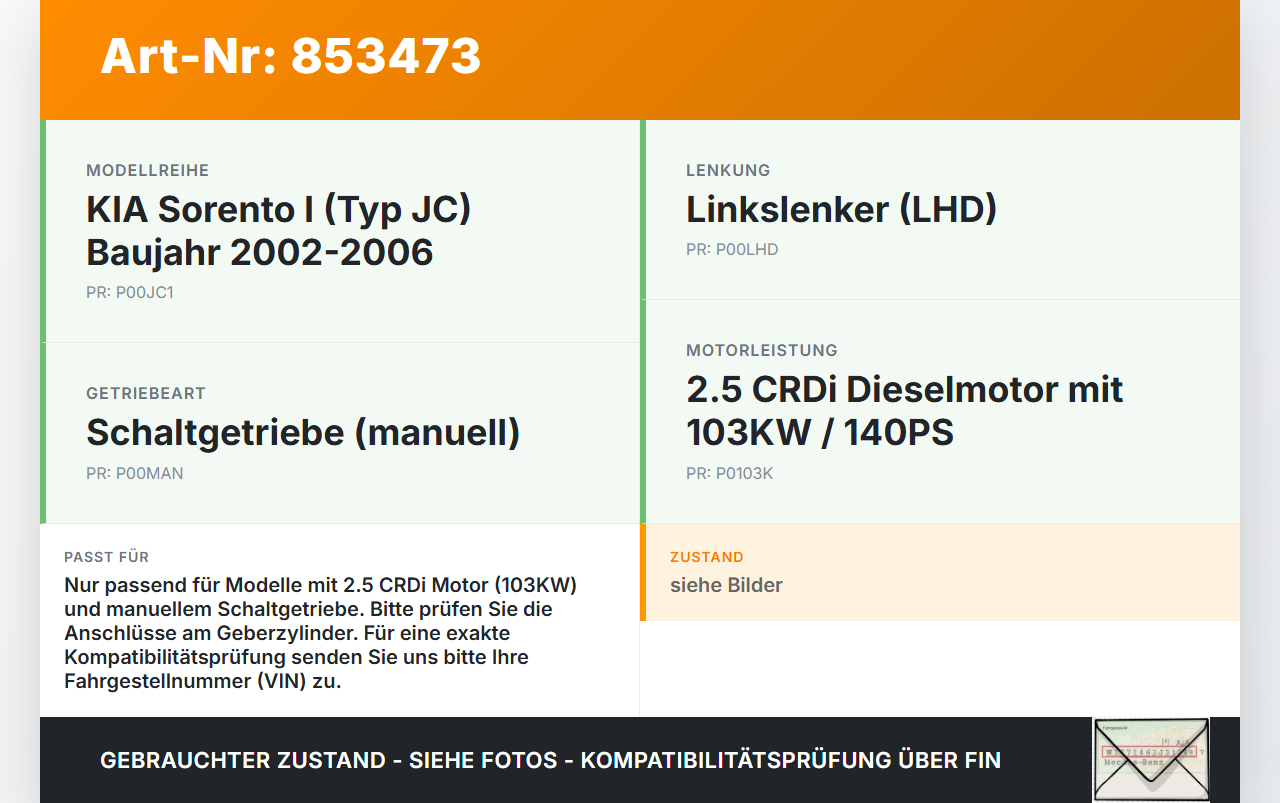 KIA Sorento JC I 02-06 CRDi 2,5 103KW Kupplungszylinder Geber Geberzylinder KIA Sorento JC I 02-06 28.06.2004 gebraucht Vorschau 3