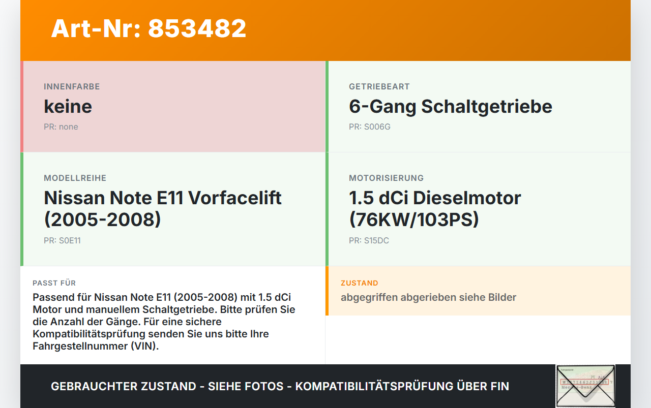 Nissan Note E11 05-08 dCi 1,5 76KW Schaltknauf für Schalthebel Gangschalter Nissan Note E11 05-08 22.12.2008 gebraucht Vorschau 3