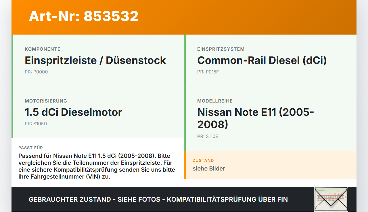 Nissan Note E11 05-08 dCi 1,5 76KW Einspritzleiste Düsenstock für Einspritzanlage Nissan Note E11 05-08 22.12.2008... Vorschau 3