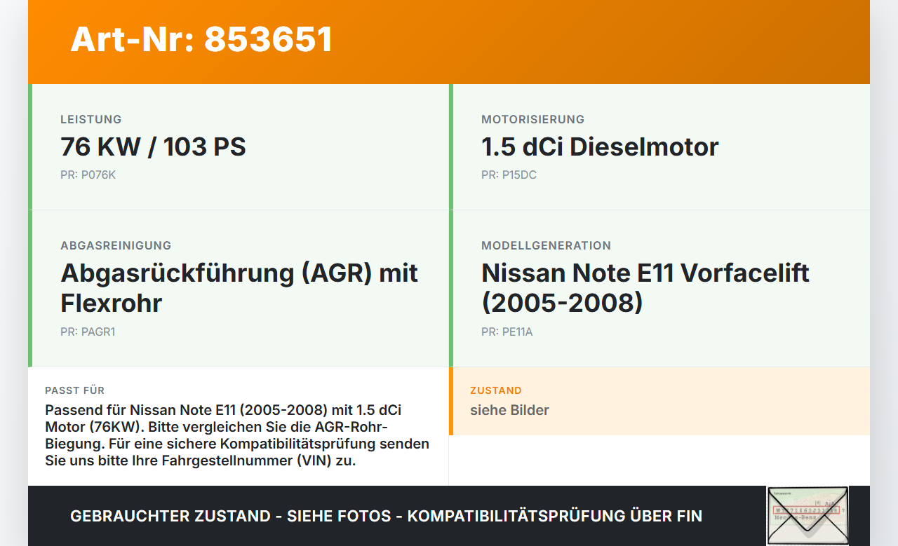 Nissan Note E11 05-08 dCi 1,5 76KW Abgasleitung AGR Rohr Leitung Flexrohr Nissan Note E11 05-08 22.12.2008 gebraucht Vorschau 3