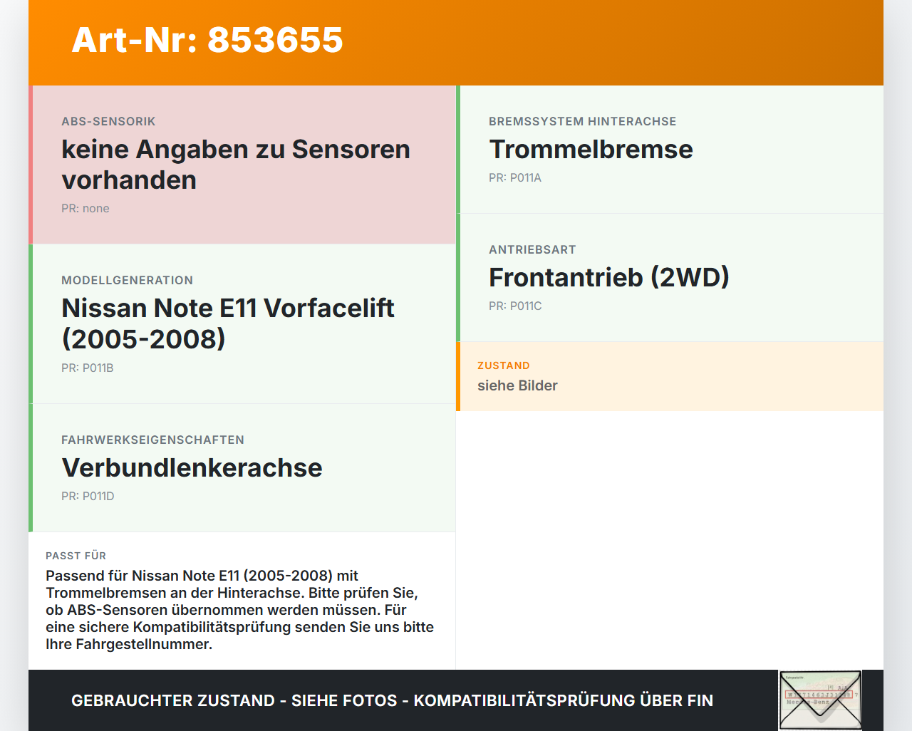 Nissan Note E11 05-08 Hinterachse Achse m. Trommelbremse Nissan Note E11 05-08 22.12.2008 gebraucht Vorschau 3