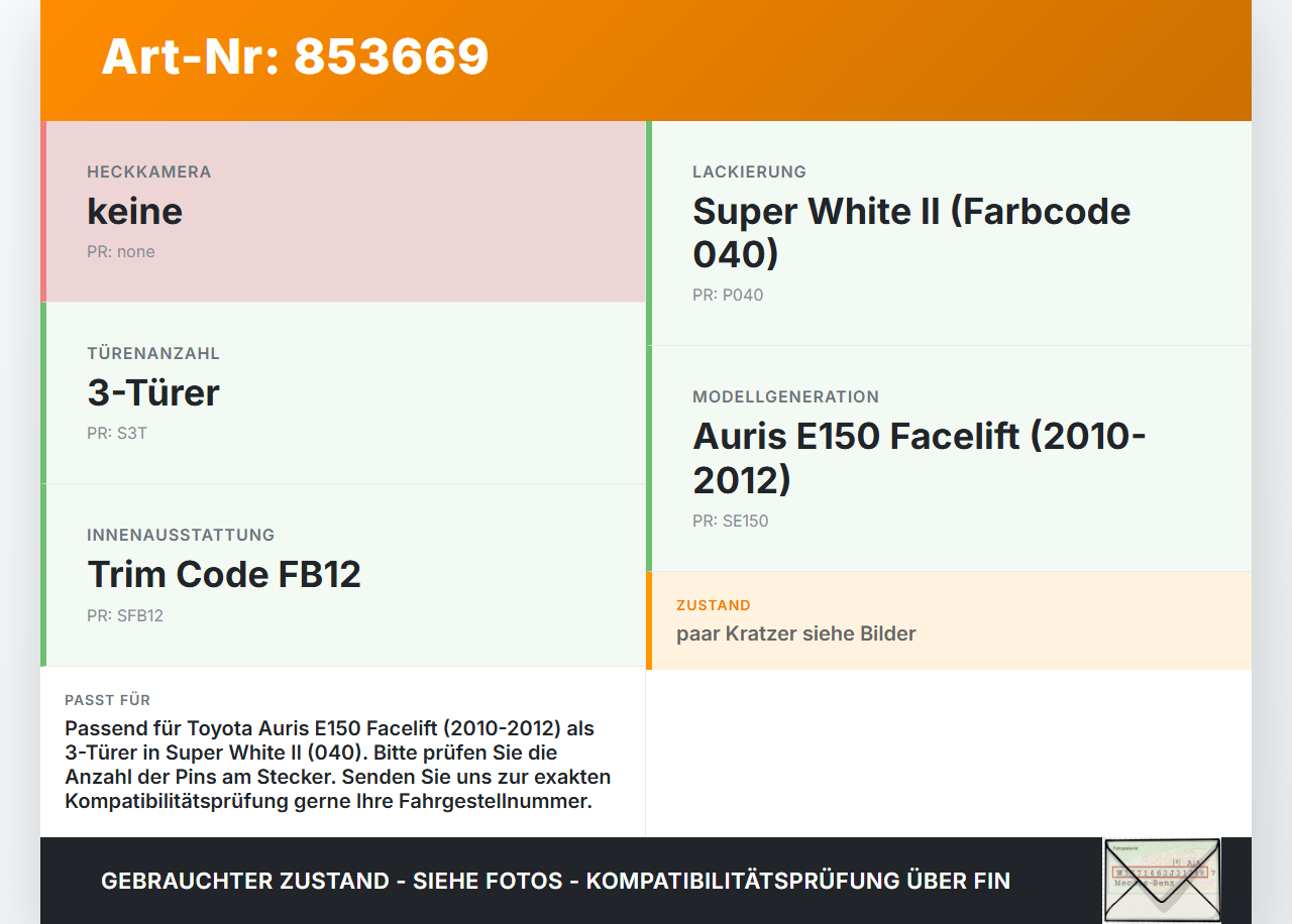 Toyota Auris ZW E150 10-12 3T Griffleiste Griff aussen für Heckklappe 040 Toyota Auris ZW E150 10-12 27.10.2010... Vorschau 3