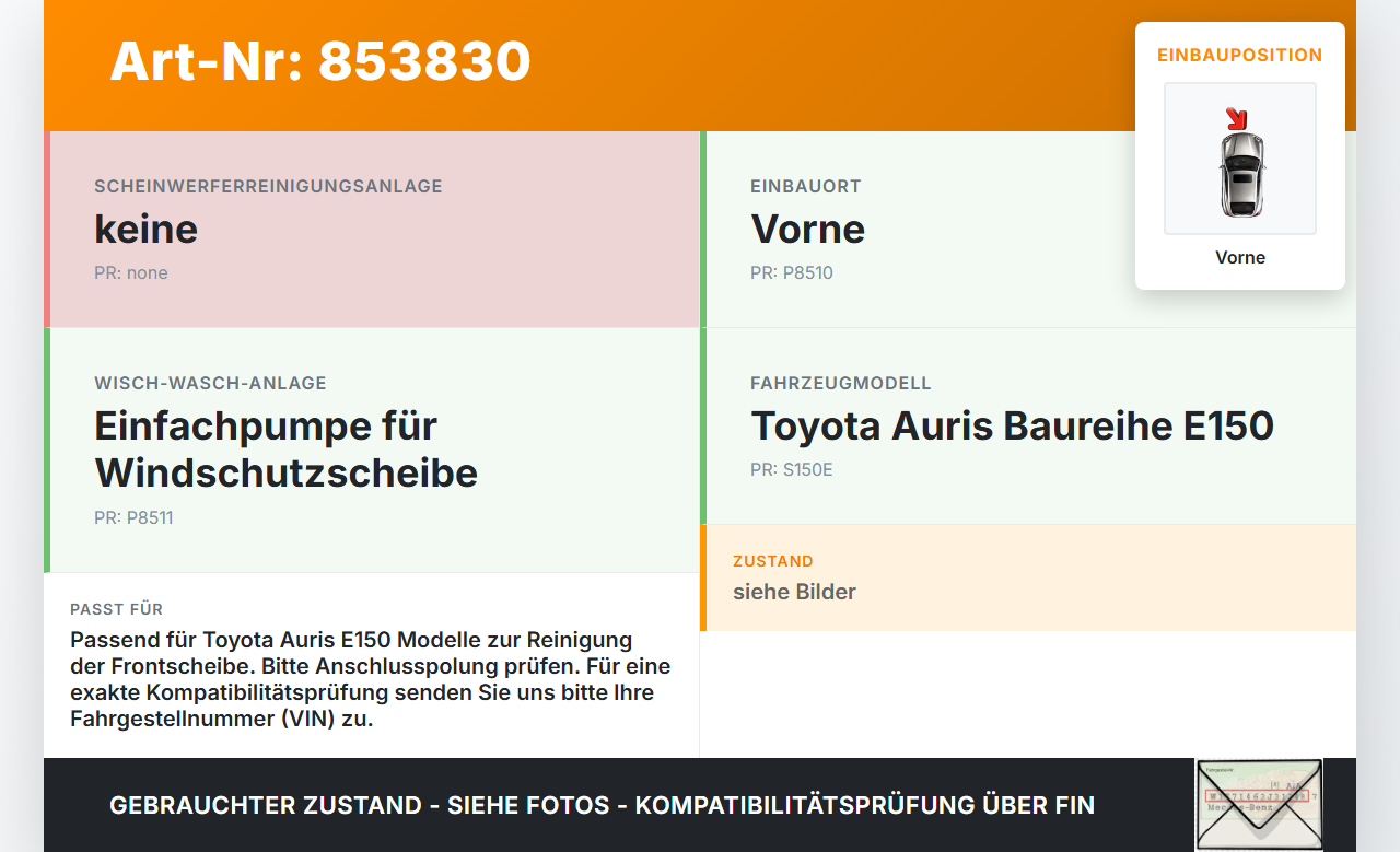 Toyota Auris ZW E150 10-12 Waschwasserpumpe Wischwasserpumpe Waschpumpe Vorne Toyota Auris ZW E150 10-12 27.10.2010... Vorschau 3