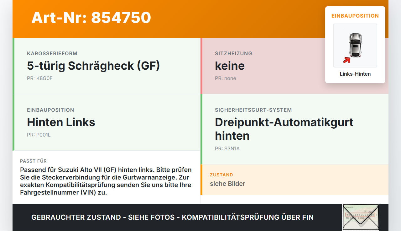 Suzuki Alto VII GF 09-15 Gurtschloss Links Hinten Suzuki Alto VII GF 09-15 19.03.2010 gebraucht Vorschau 3
