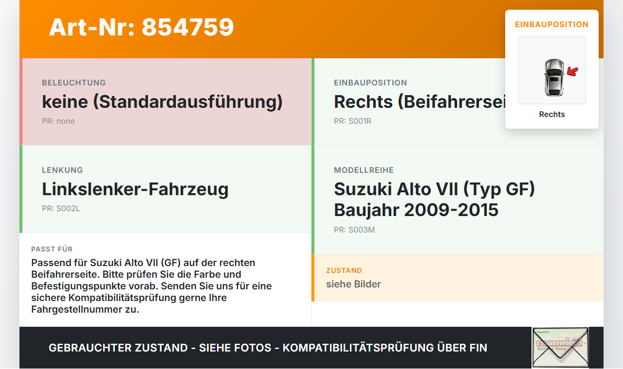 Suzuki Alto VII GF 09-15 Sonnenblende Rechts für Beifahrer Suzuki Alto VII GF 09-15 19.03.2010 gebraucht Vorschau 3