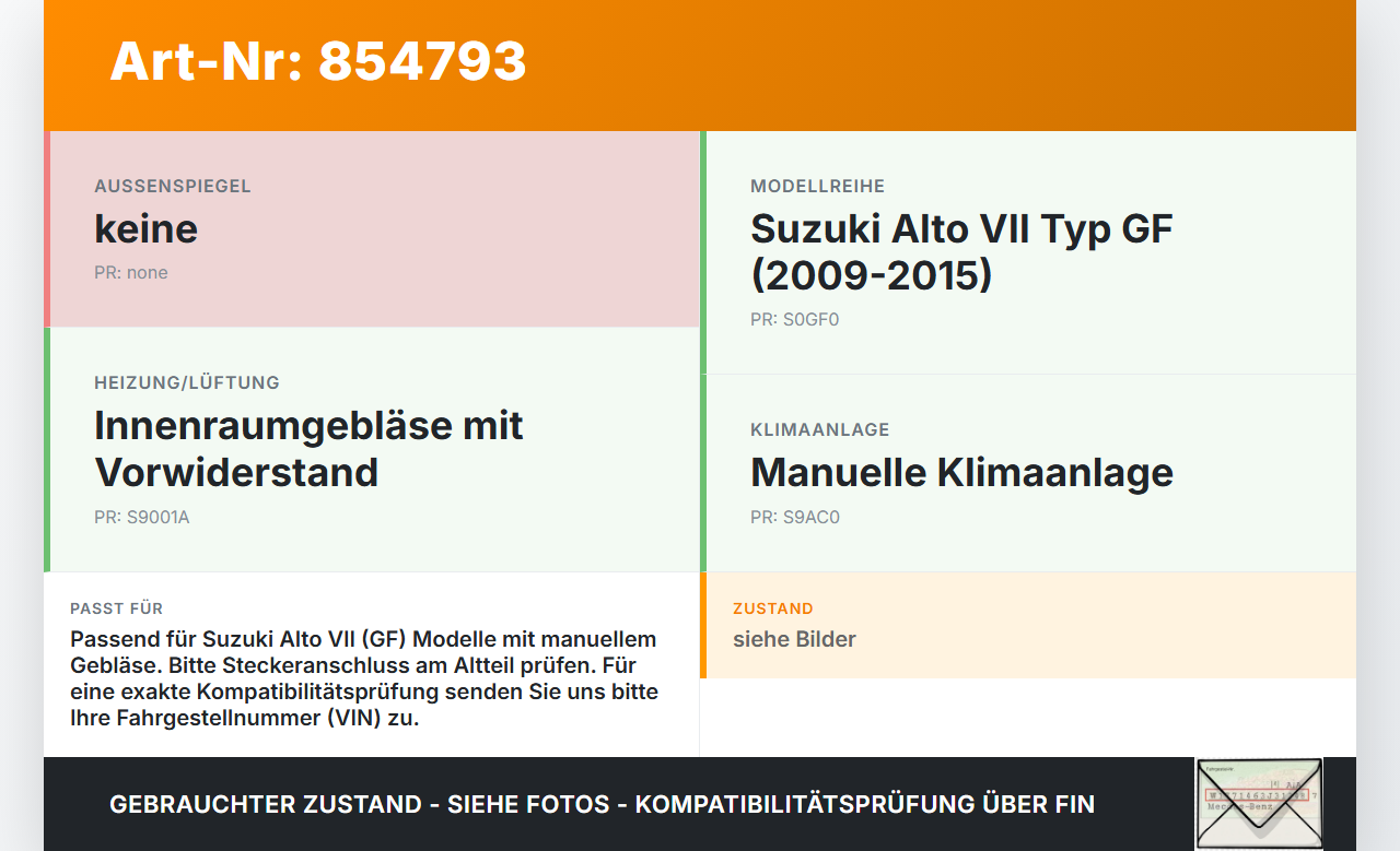 Suzuki Alto VII GF 09-15 Widerstand Gebläse Lüfter Suzuki Alto VII GF 09-15 19.03.2010 gebraucht Vorschau 3