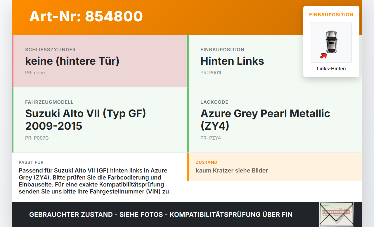 Suzuki Alto VII GF 09-15 Türgriff Griff aussen Links Hinten ZY4 Suzuki Alto VII GF 09-15 19.03.2010 gebraucht Vorschau 3