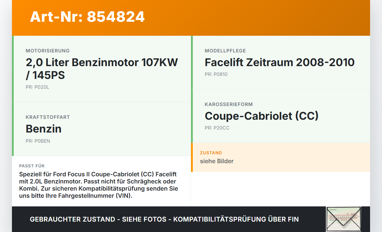 Ford Focus II CC 08-10 2,0 107KW Einfüllstutzen Tankeinfüllstutzen Ford Focus II CC 08-10 22.12.2008 gebraucht Vorschau 3