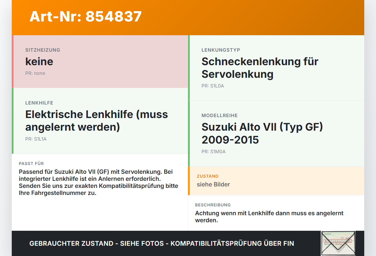 Suzuki Alto VII GF 09-15 Lenkgetriebe Servolenkung Suzuki Alto VII GF 09-15 19.03.2010 gebraucht Vorschau 3