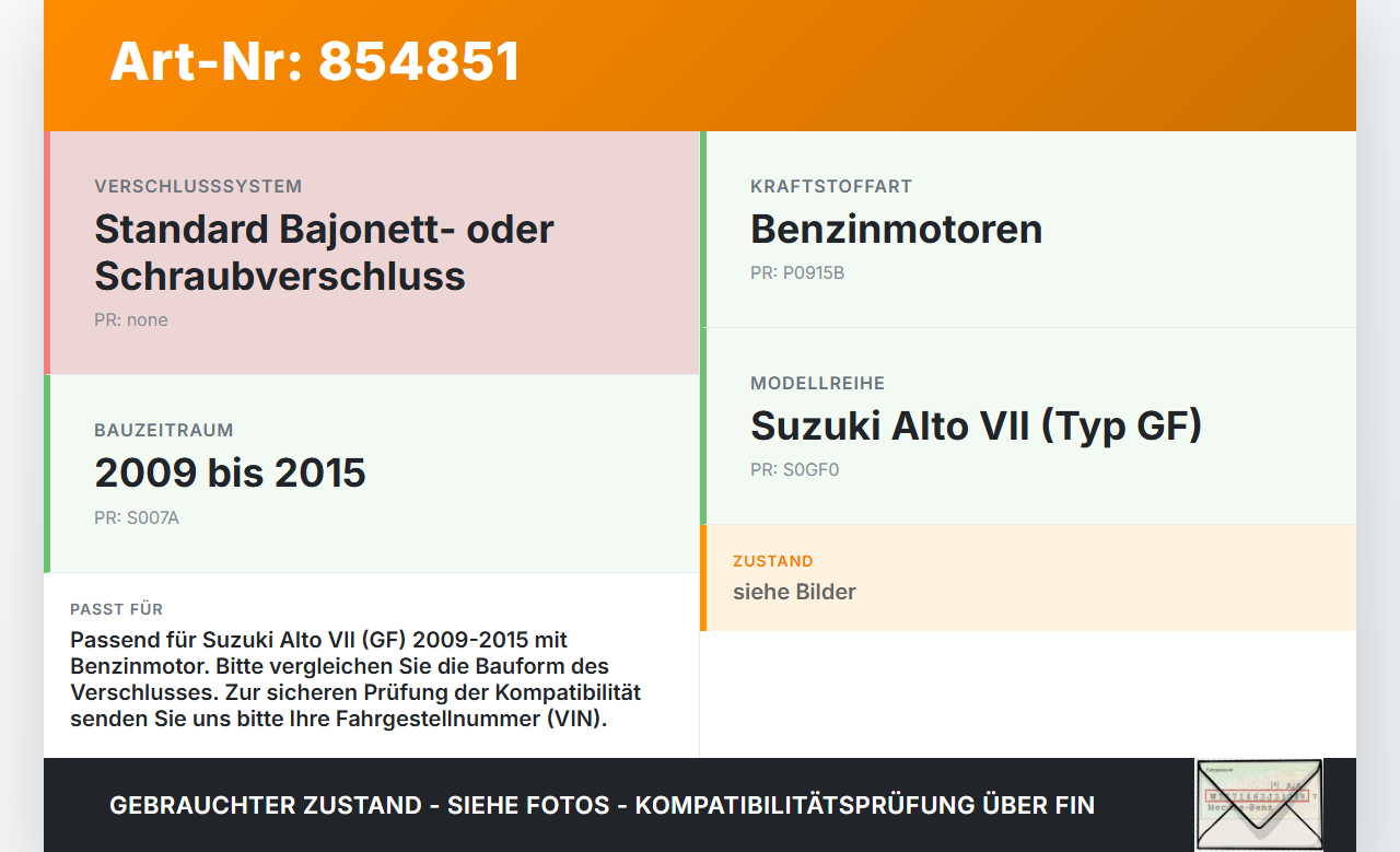 Suzuki Alto VII GF 09-15 Tankdeckel Verschluss Tankverschluss Suzuki Alto VII GF 09-15 19.03.2010 gebraucht Vorschau 3
