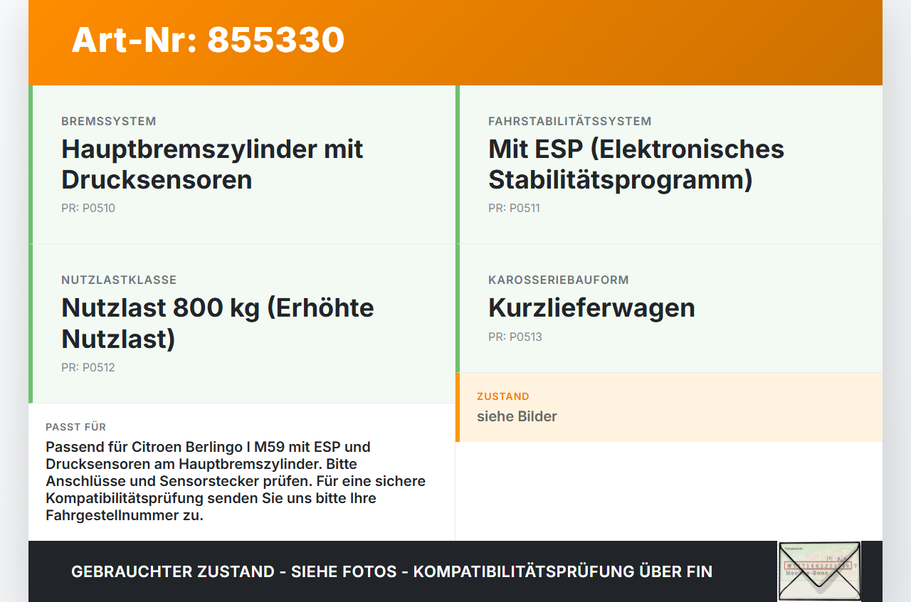 Citroen Berlingo I M59 02-09 Hauptbremszylinder Bremszylinder mit Drucksensoren Citroen Berlingo I M59 02-09... Vorschau 3
