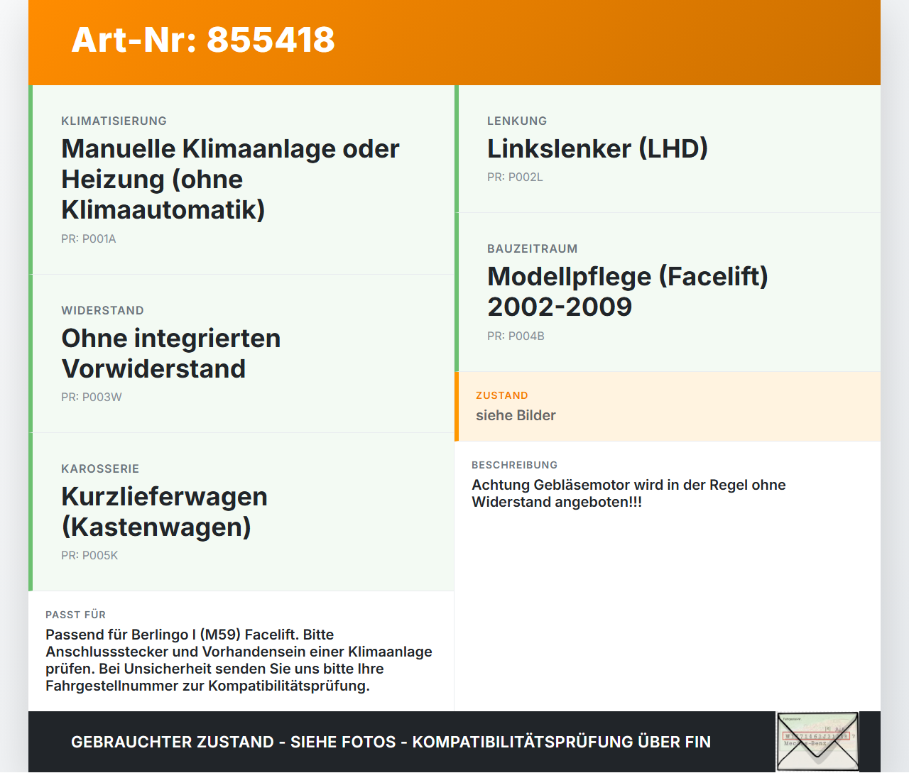 Citroen Berlingo I M59 02-09 Gebläsemotor Lüftermotor Heizungsgebläse Citroen Berlingo I M59 02-09 02.06.2004... Vorschau 3