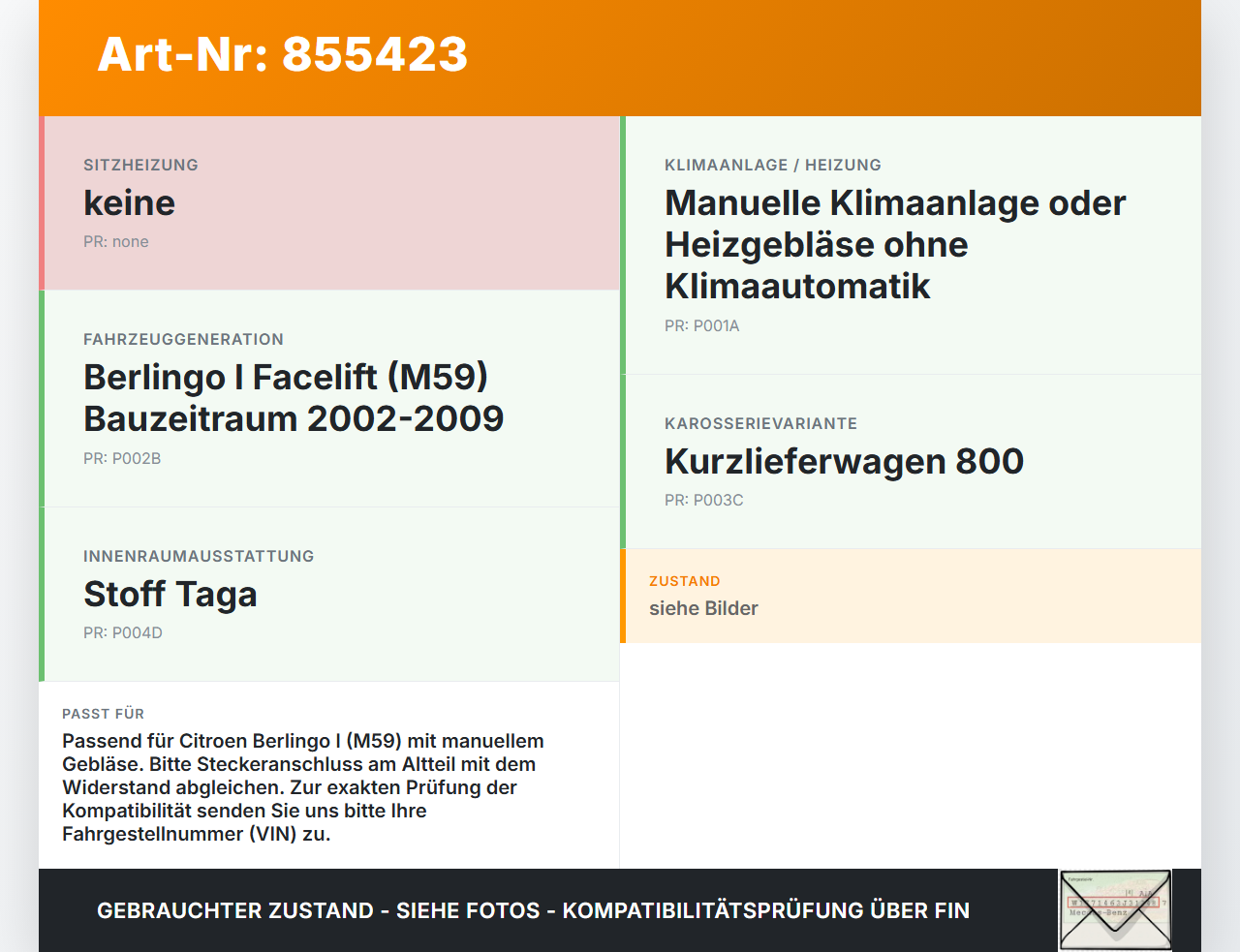Citroen Berlingo I M59 02-09 Widerstand Gebläse Lüfter Citroen Berlingo I M59 02-09 02.06.2004 gebraucht Vorschau 3