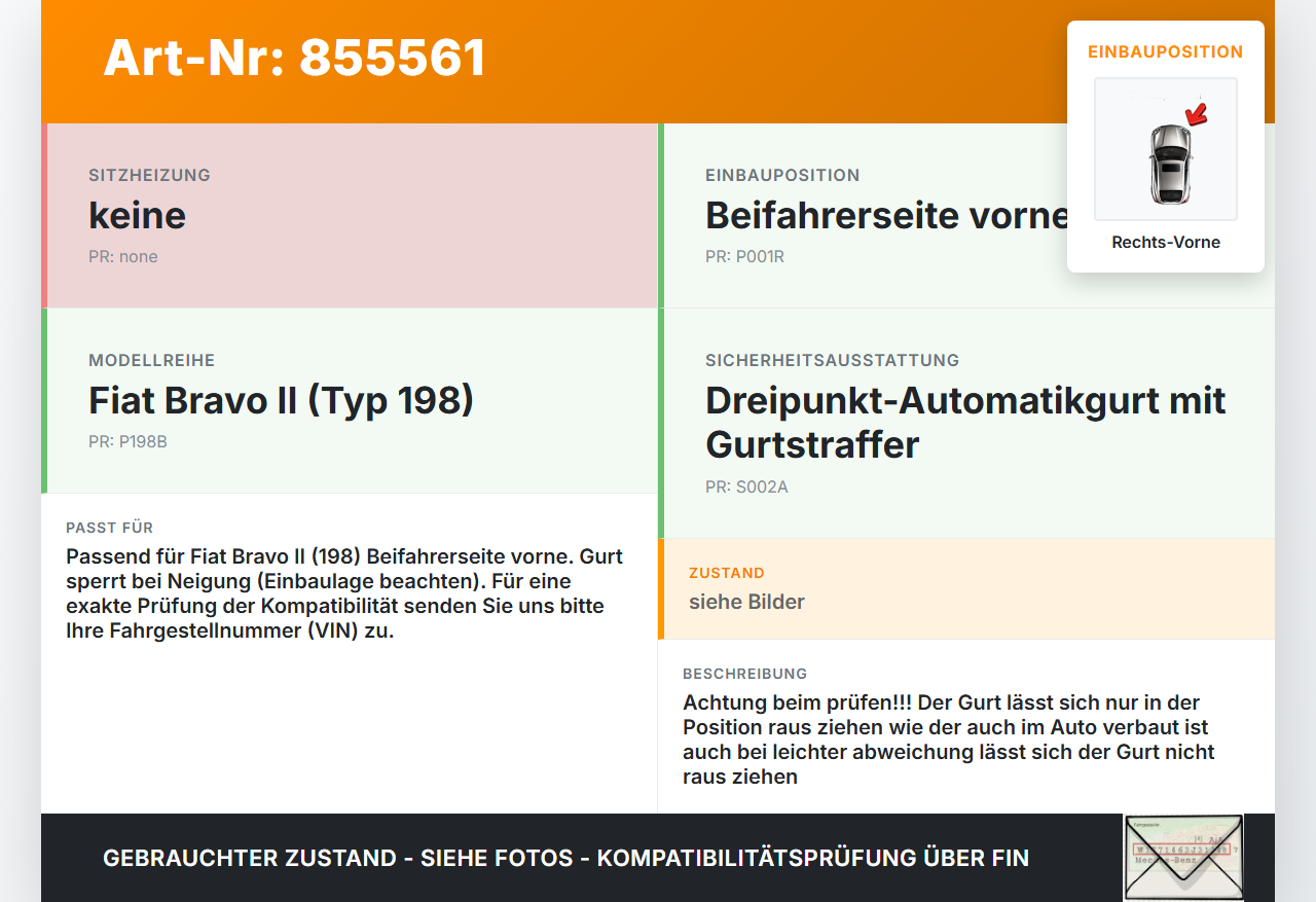 Fiat Bravo II 198 07-14 5T Gurt Sicherheitsgurt Gurtstraffer für Beifahrer Rechts Vorne Fiat Bravo II 198 07-14... Vorschau 3