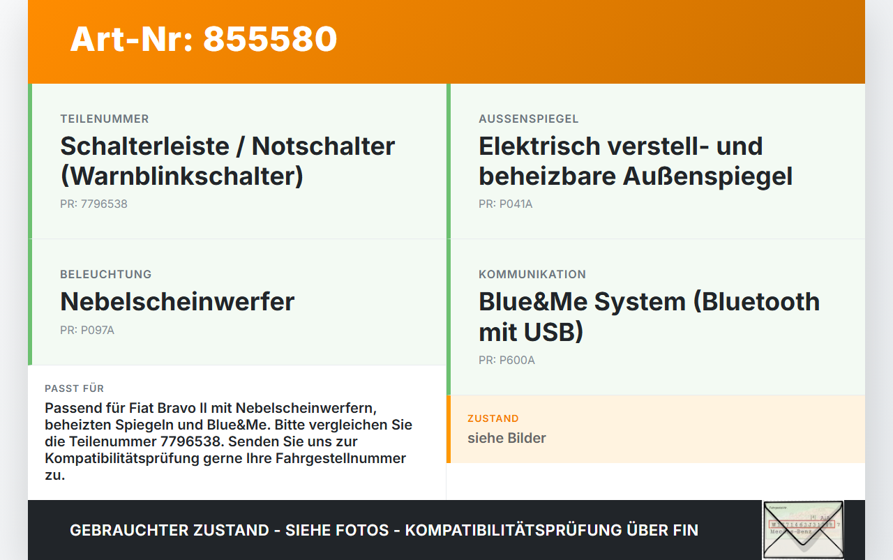 Fiat Bravo II 198 07-14 Schalter Notschalter Fiat Bravo II 198 07-14 30.04.2008 7796538 gebraucht Vorschau 3