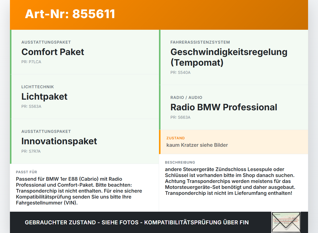 BMW E88 1er 11-13 Zündschloss Schlüssel BMW E88 1er 11-13 14.07.2011 6954717-13 gebraucht Vorschau 3