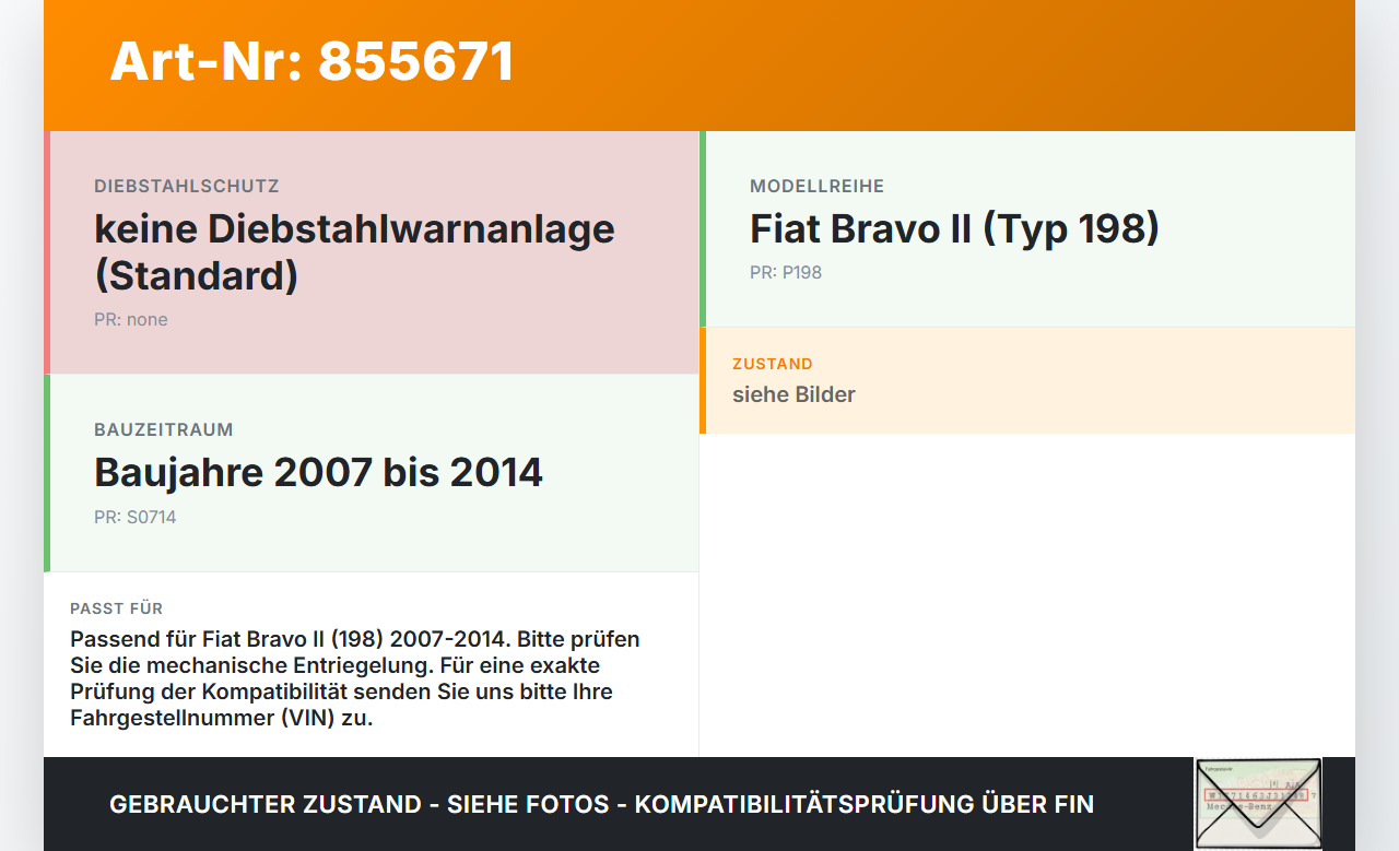 Fiat Bravo II 198 07-14 Haubenschloss Motorhaubenschloss Schloss Fiat Bravo II 198 07-14 30.04.2008 gebraucht Vorschau 3