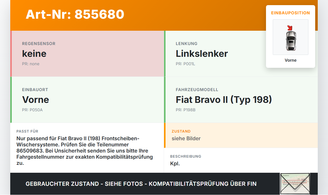 Fiat Bravo II 198 07-14 Wischermotor m. Wischergestänge Vorne Fiat Bravo II 198 07-14 30.04.2008 MS159200-8650... Vorschau 3