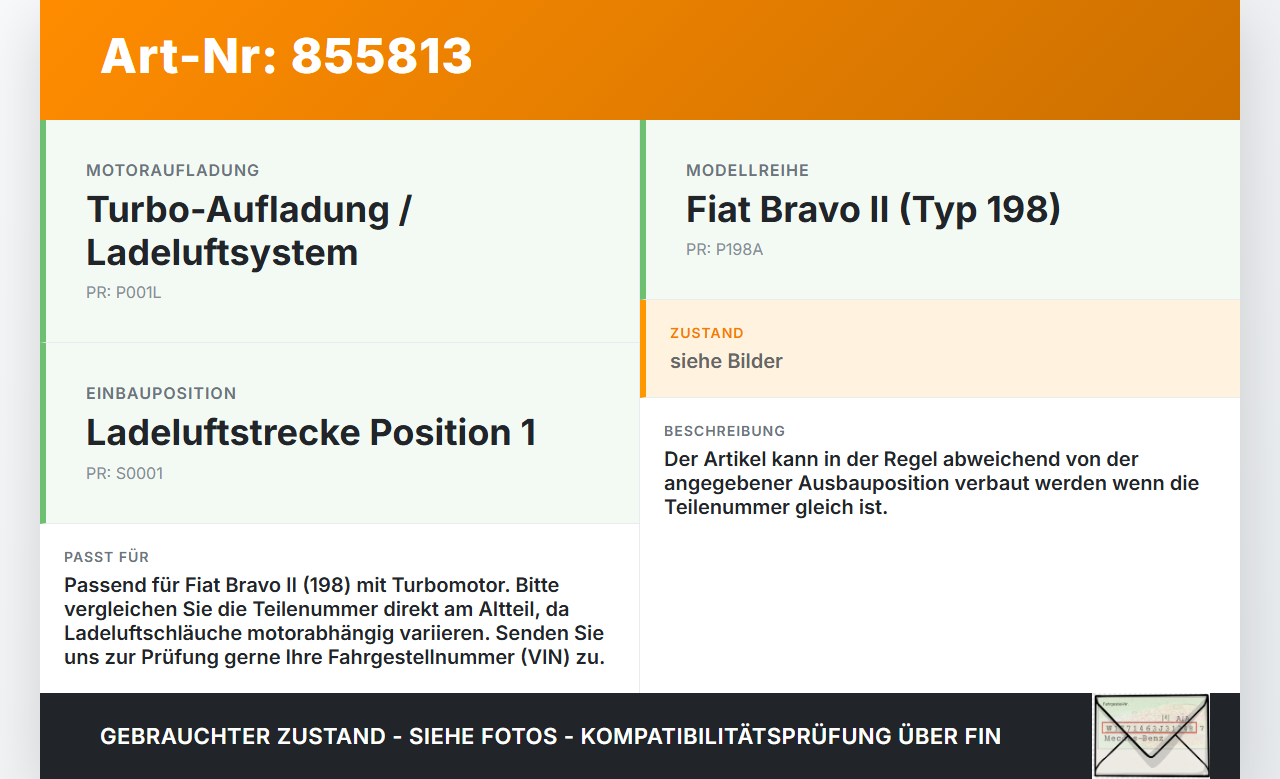 Fiat Bravo II 198 07-14 T-Jet 1,4 88KW Ansaugrohr Ladeluftschlauch Luftschlauch Pos.1 Fiat Bravo II 198 07-14... Vorschau 3