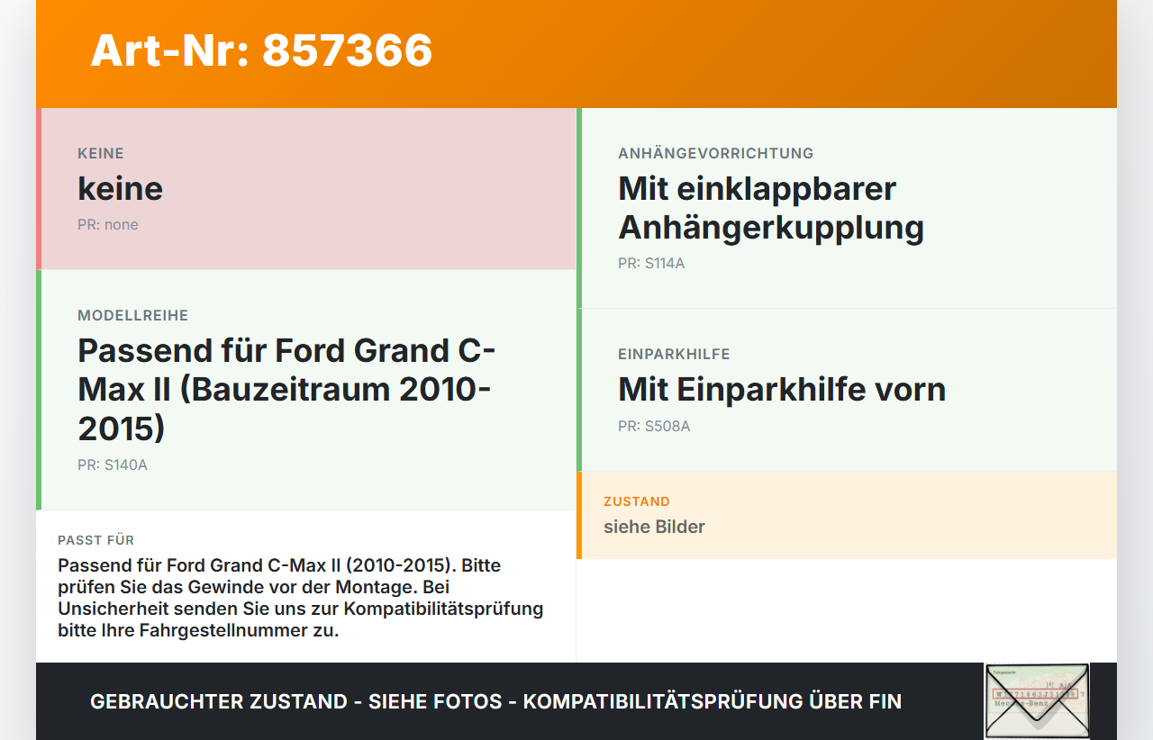 Ford Grand C-Max II 10-15 Abschleppöse Abschlepphaken Ford Grand C-Max II 10-15 05.12.2013 gebraucht Vorschau 3