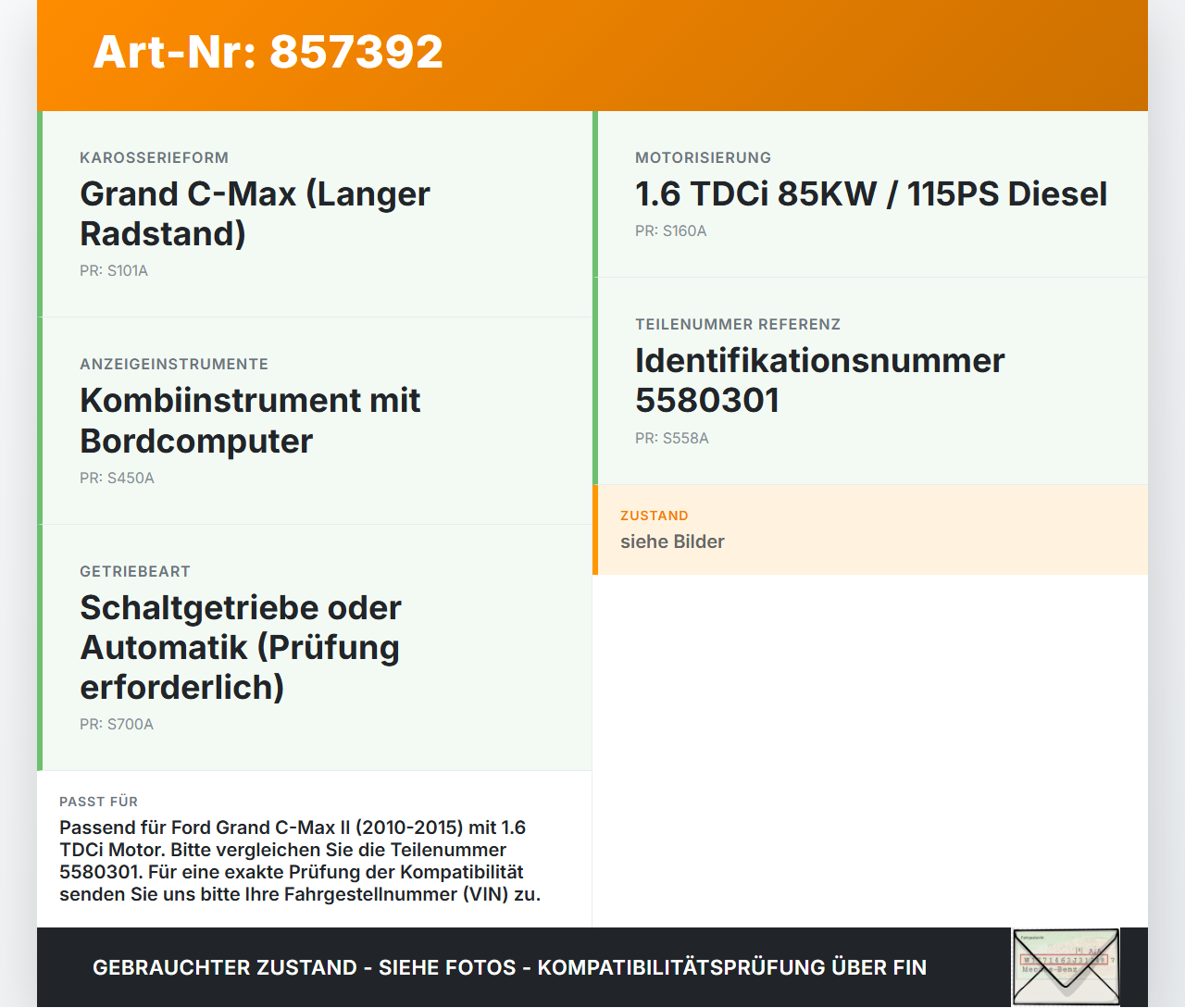 Ford Grand C-Max II 10-15 TDCi 1,6 85KW Kombiinstrument Tacho Ford Grand C-Max II 10-15 05.12.2013 BM5T-14C226-AE... Vorschau 3