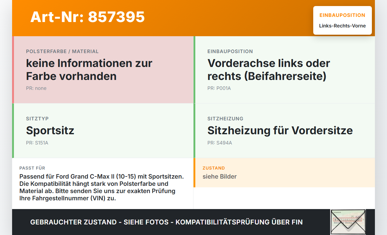 Ford Grand C-Max II 10-15 Kopfstütze für Beifahrer Sitz Rechts oder Links Vorne Ford Grand C-Max II 10-15... Vorschau 3