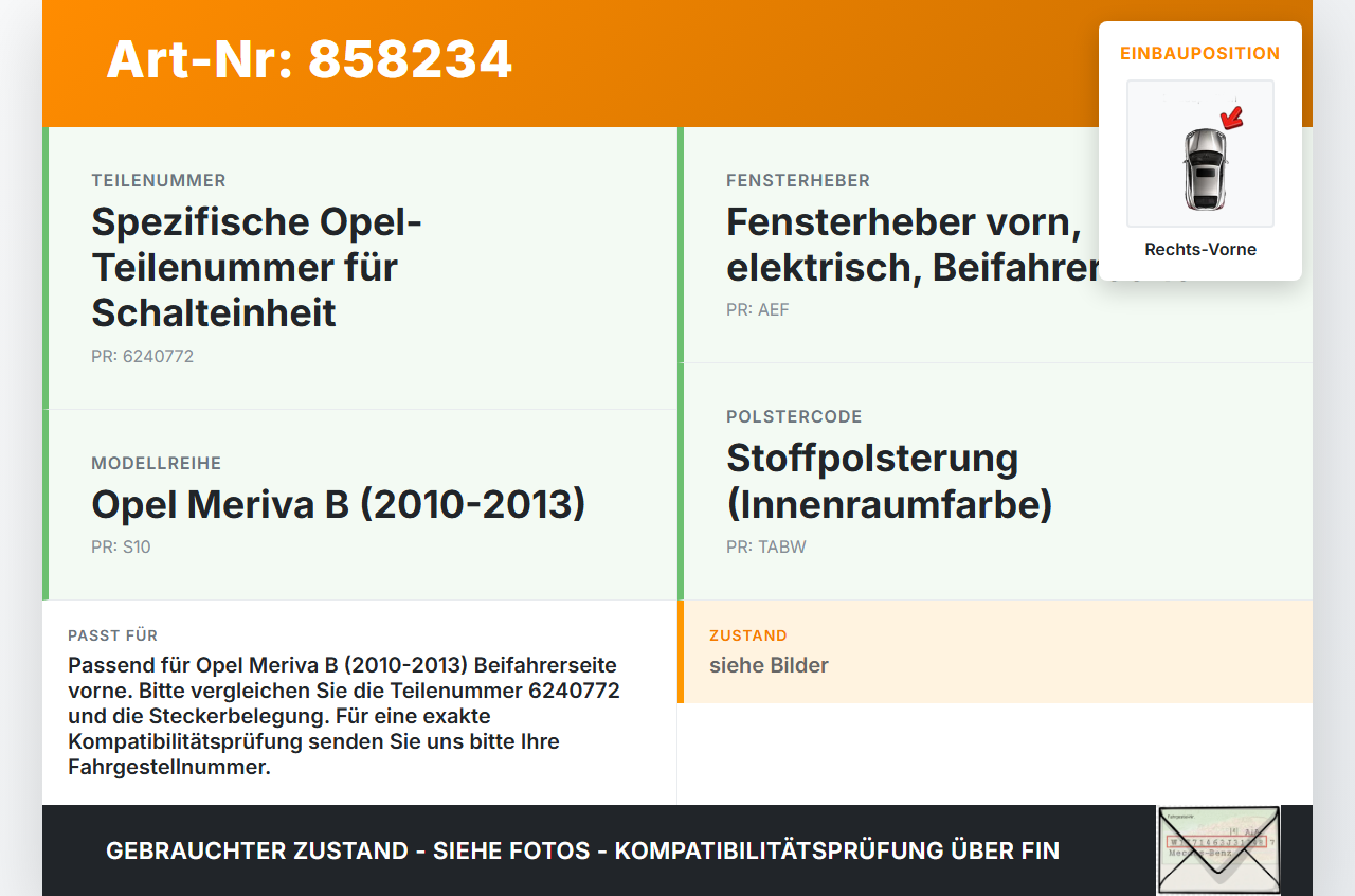 Opel Meriva B S10 10-13 Fensterheberschalter Schalter Rechts Vorne Opel Meriva B S10 10-13 06.02.2012 13301886 gebraucht Vorschau 3