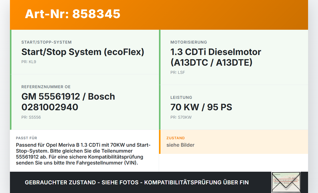 Opel Meriva B S10 10-13 CDTi 1,3 70KW Luftmassenmesser Opel Meriva B S10 10-13 06.02.2012 0281002940 55561912 gebraucht Vorschau 3