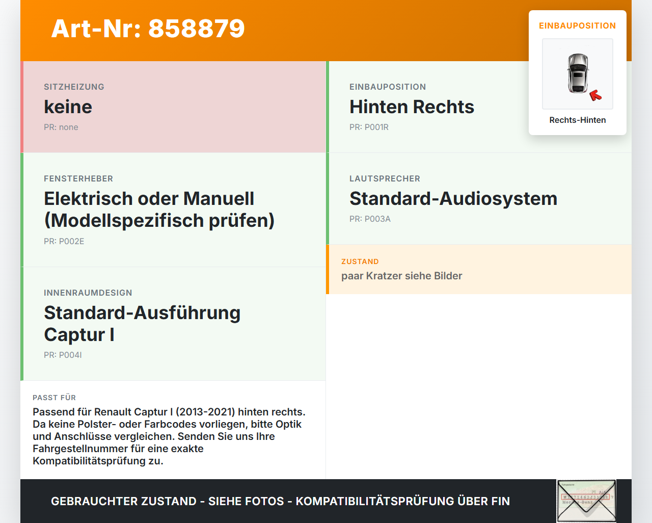 Renault Captur I  13-21 Türverkleidung Türpappe Rechts Hinten Renault Captur I  13-21 19.09.2019 gebraucht Vorschau 3