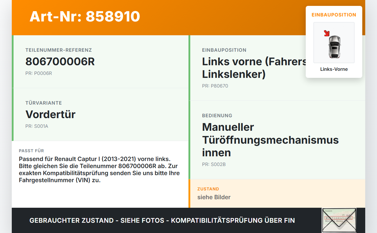 Renault Captur I  13-21 Türgriff Griff Griffmuschel Innen Links Vorne Renault Captur I  13-21 19.09.2019 806700006R... Vorschau 3