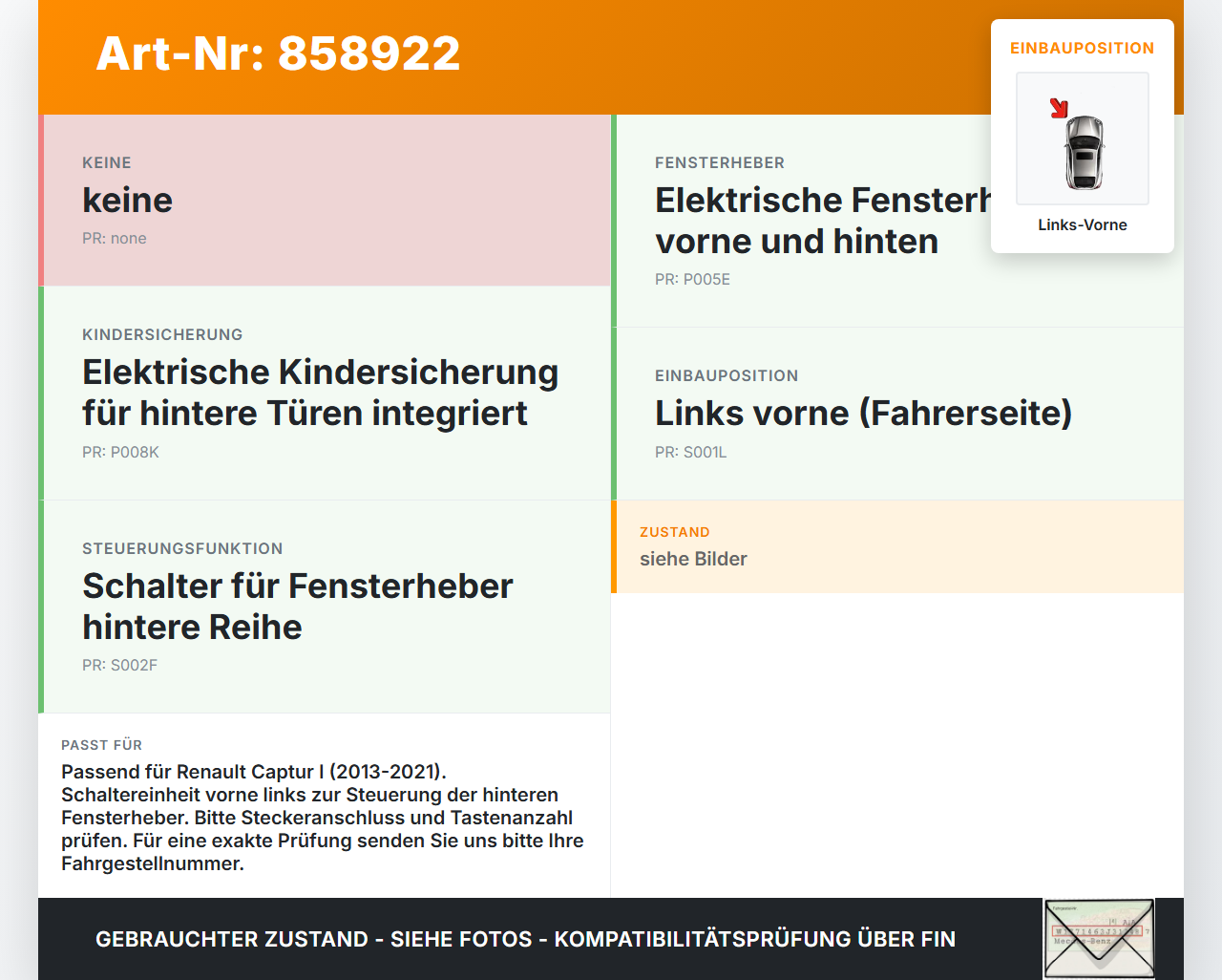 Renault Captur I  13-21 Fensterheberschalter Schalter Links Vorne Hintere Reihe Renault Captur I  13-21 19.09.2019... Vorschau 3