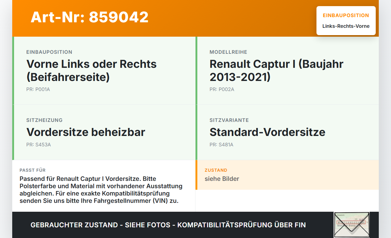 Renault Captur I  13-21 Kopfstütze für Beifahrer Sitz Rechts oder Links Vorne Renault Captur I  13-21 19.09.2019... Vorschau 3