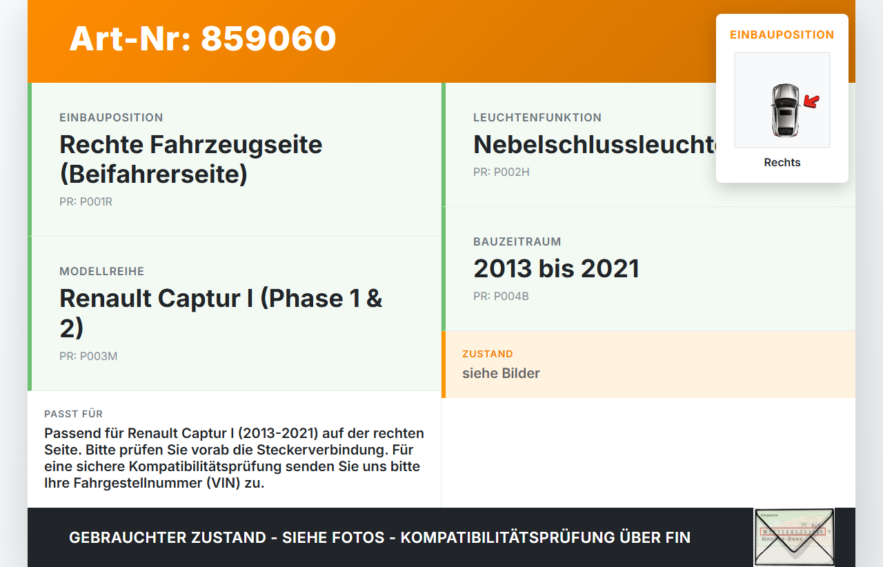 Renault Captur I  13-21 Nebelschlussleuchte Heckleuchte Rechts Renault Captur I  13-21 19.09.2019 gebraucht Vorschau 3