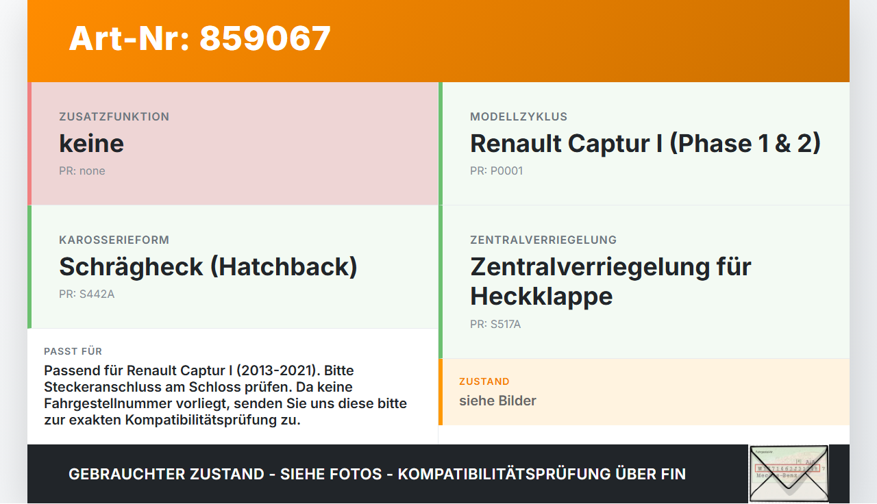 Renault Captur I  13-21 Schloss f. Heckklappe Heckklappenschloss Verriegelung Renault Captur I  13-21 19.09.2019... Vorschau 3