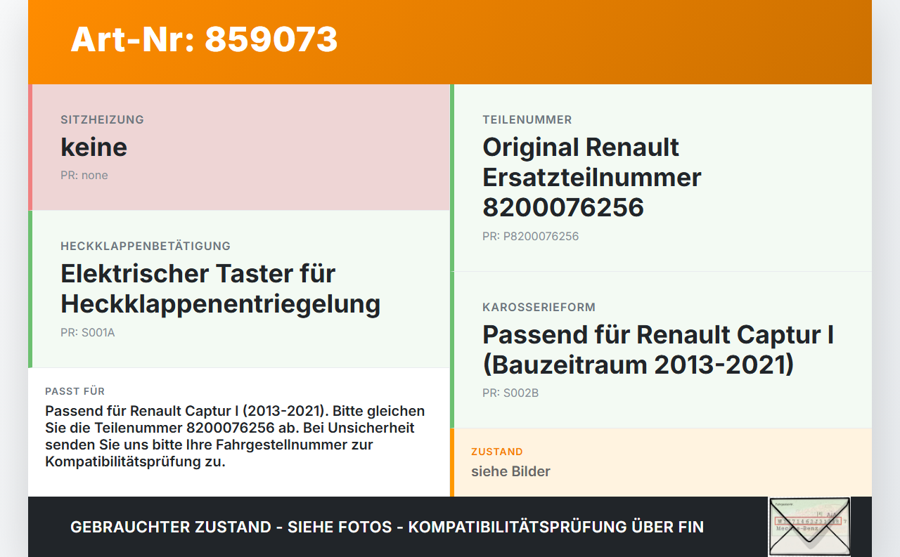 Renault Captur I  13-21 Schalter Öffner Taster für Heckklappe Renault Captur I  13-21 19.09.2019 8200076256 gebraucht Vorschau 3