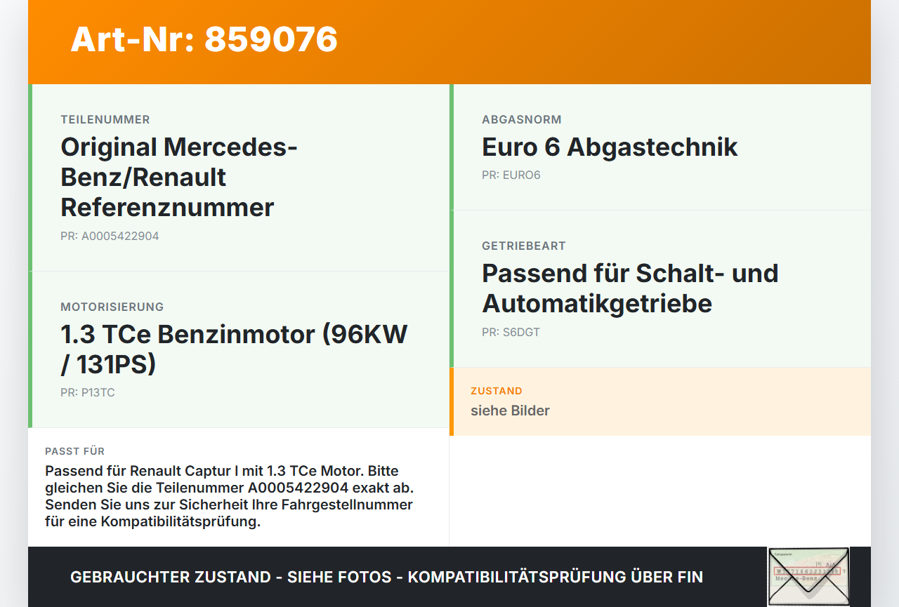 Renault Captur I  13-21 TCE  1,3 96KW Lambdasonde Renault Captur I  13-21 19.09.2019 A0005422904 gebraucht Vorschau 3