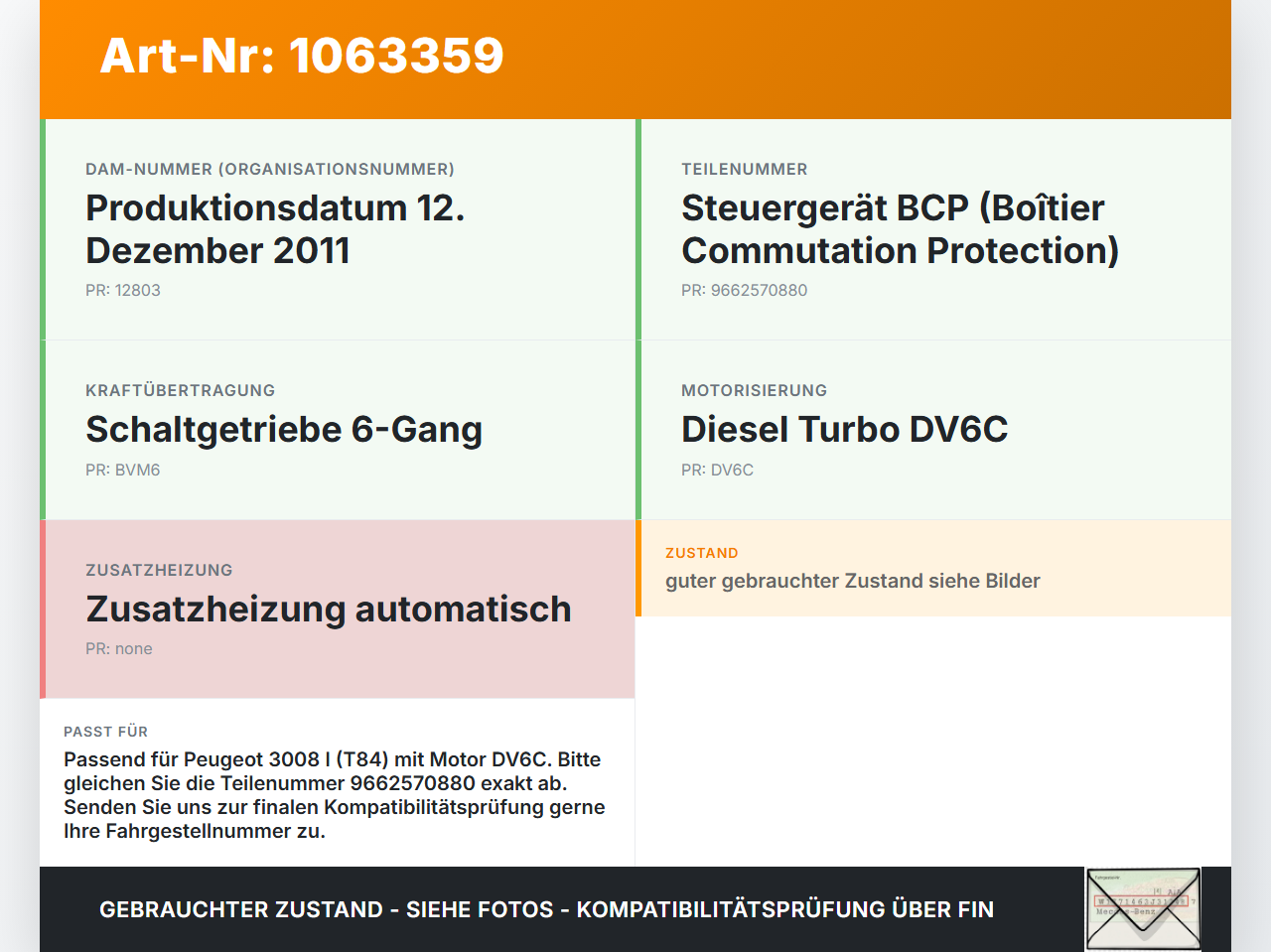 Peugeot 3008 I 0U 13-16 Steuergerät SG BCP Peugeot 3008 I 0U 13-16 02.01.2012 9662570880 0-1801095-3 gebraucht Vorschau 3