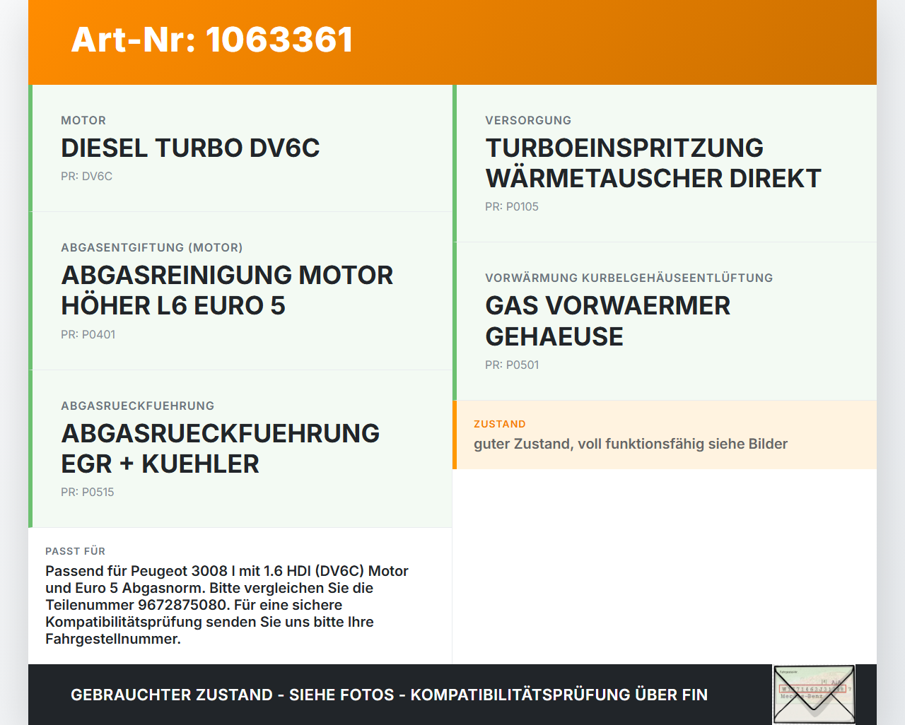 Peugeot 3008 I 0U 13-16 HDI 1,6 82KW Magnetventil Peugeot 3008 I 0U 13-16 02.01.2012 9672875080 7.01833.02 gebraucht Vorschau 3