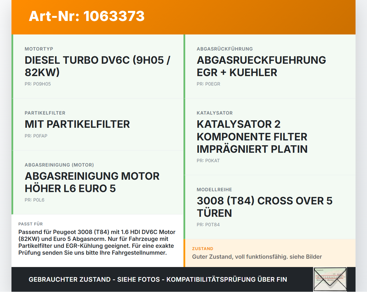 Peugeot 3008 I 0U 13-16 HDI 1,6 82KW 9H05 Abgaskrümmer Krümmerrohr Peugeot 3008 I 0U 13-16 02.01.2012 gebraucht Vorschau 3