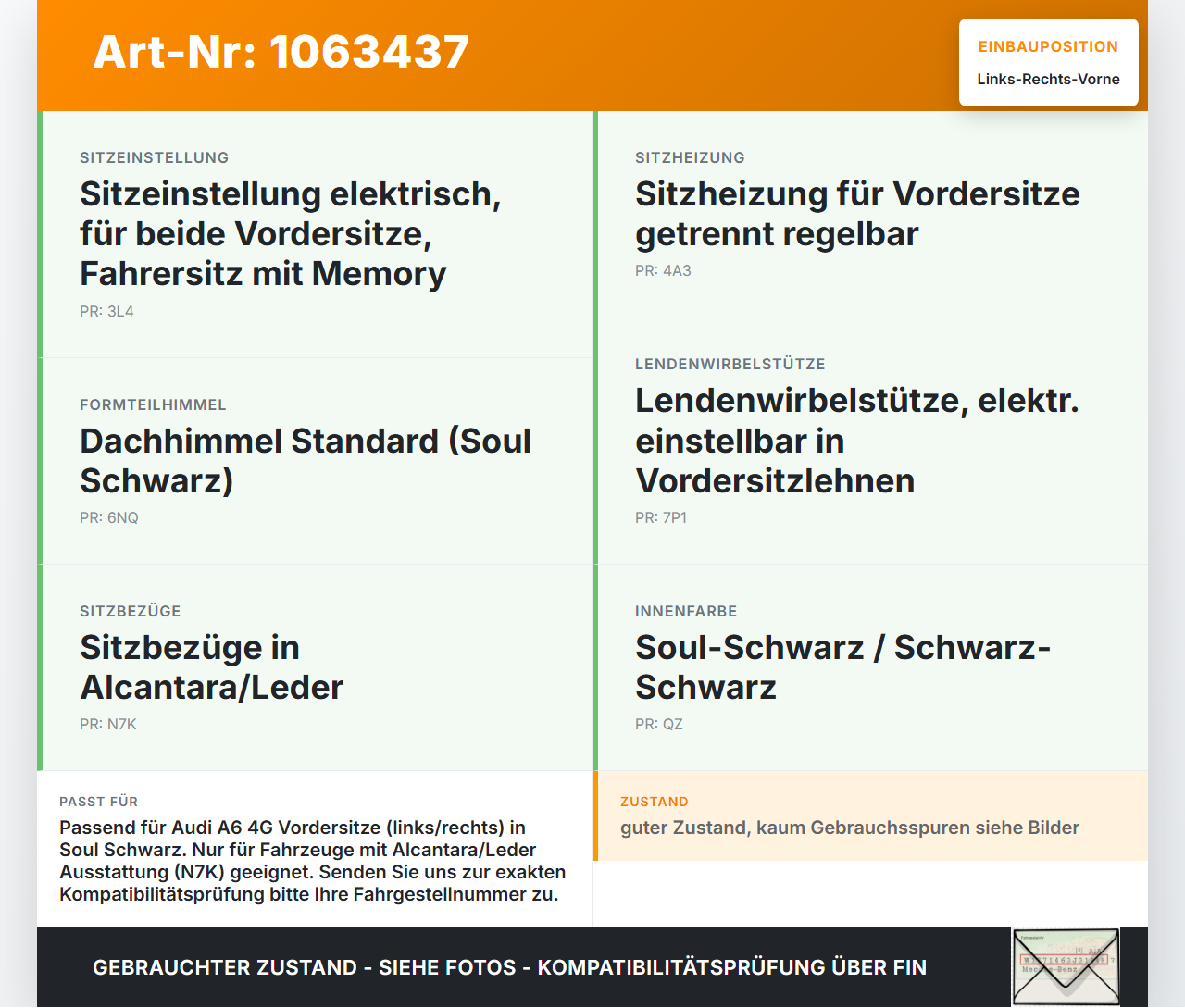 Audi A6 4G C7 11-14 qu Kombi Kopfstütze für Beifahrer Sitz Rechts oder Links Vorne Soul Schwarz Audi A6 4G C7 11-14... Vorschau 3