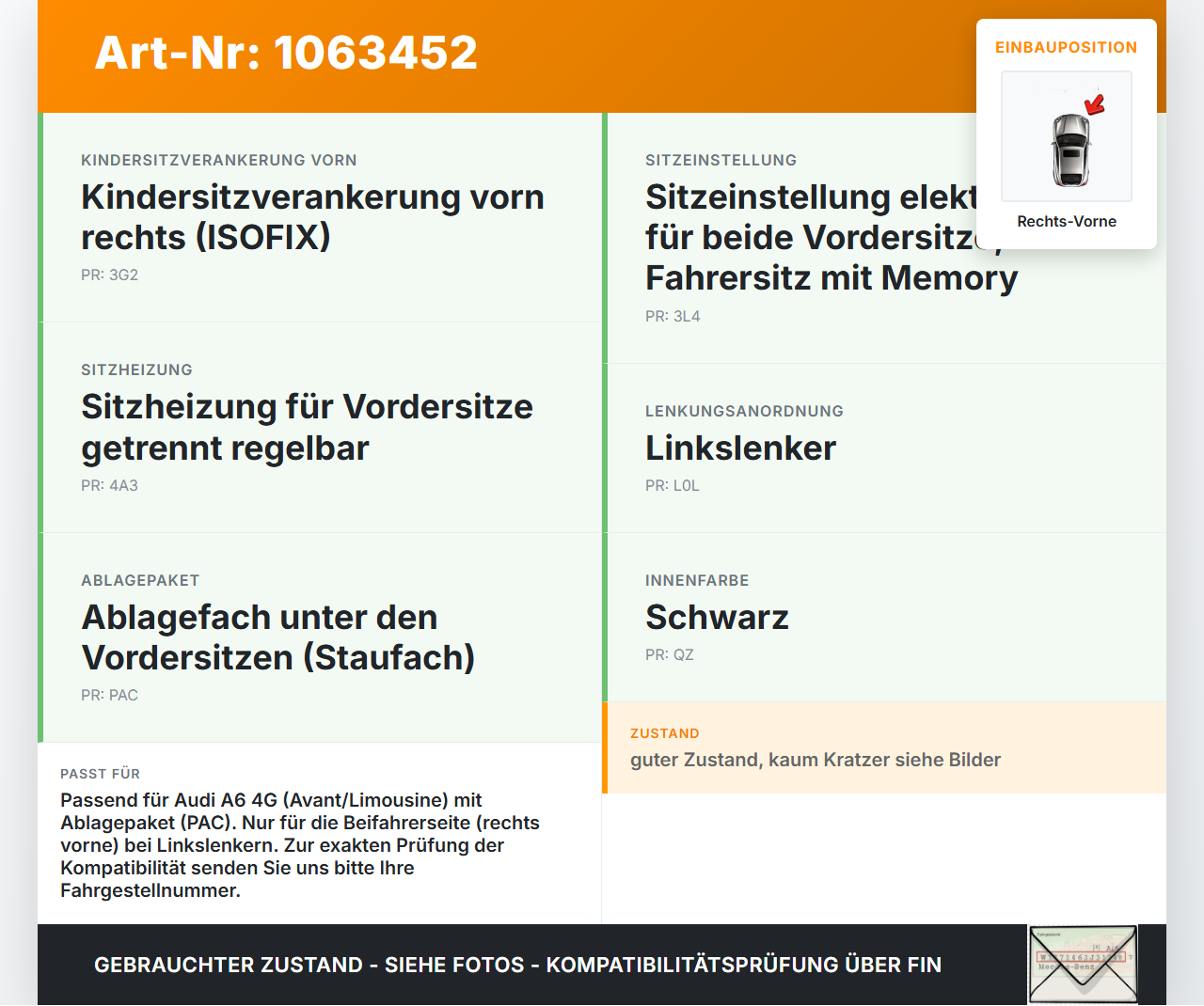Audi A6 4G C7 11-14 qu Kombi Ablagefach Staufach Fach Sitz Rechts Vorne Audi A6 4G C7 11-14 qu 31.01.2012... Vorschau 3